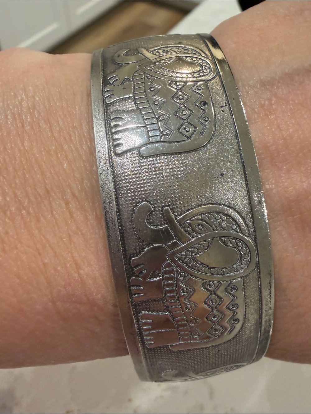Vintage Solid Fine Silver Elephant Cuff Bracelet